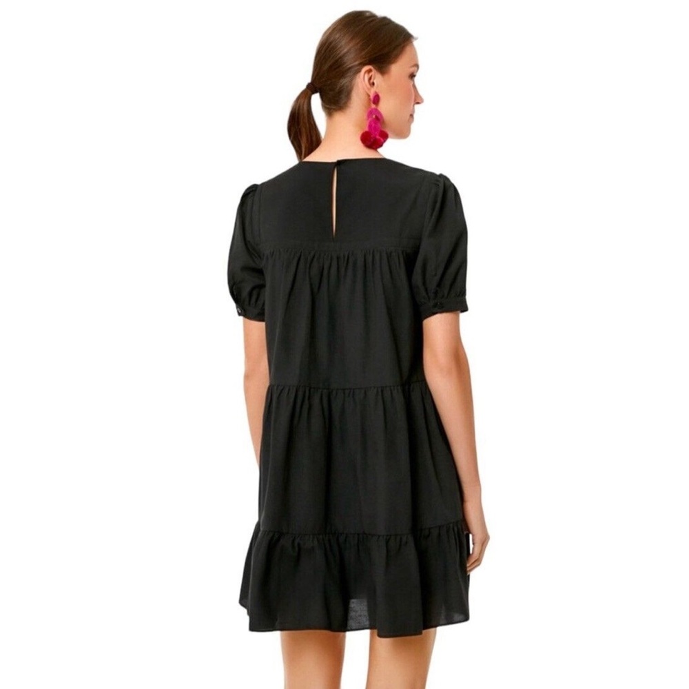 Tuckernuck Pomander Place Quinn Dress Size M Black Tiered Mini Swing Puff Sleeve - Picture 5 of 7